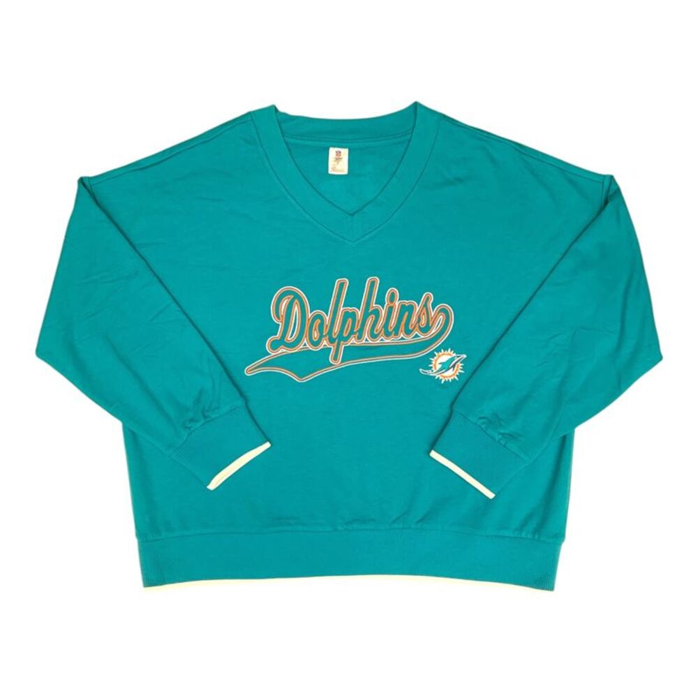 NFL Women's Relaxed Fit V-Neck Pullover Sweatshirt - Dolphins